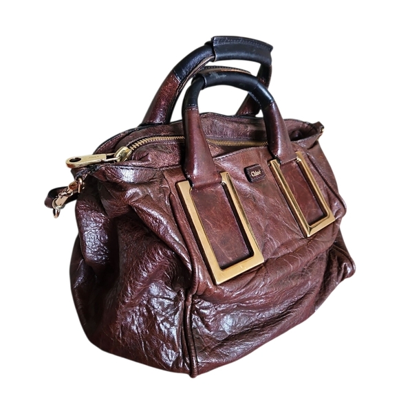 Chloé LARGE Vintage Ethel Brown Leather Handbag, Gold Accents, Crossbody Strap - Picture 2 of 15